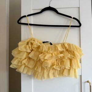Zara Yellow Ruffle Crop Top, Size: M, Worn Once